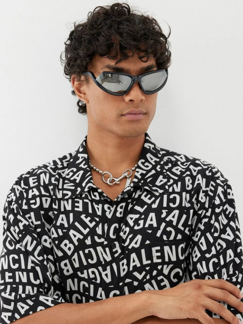 BALENCIAGA BB0289S 001 BLACK SILVER MIRRORED WRAPAROUND SUNGLASSES